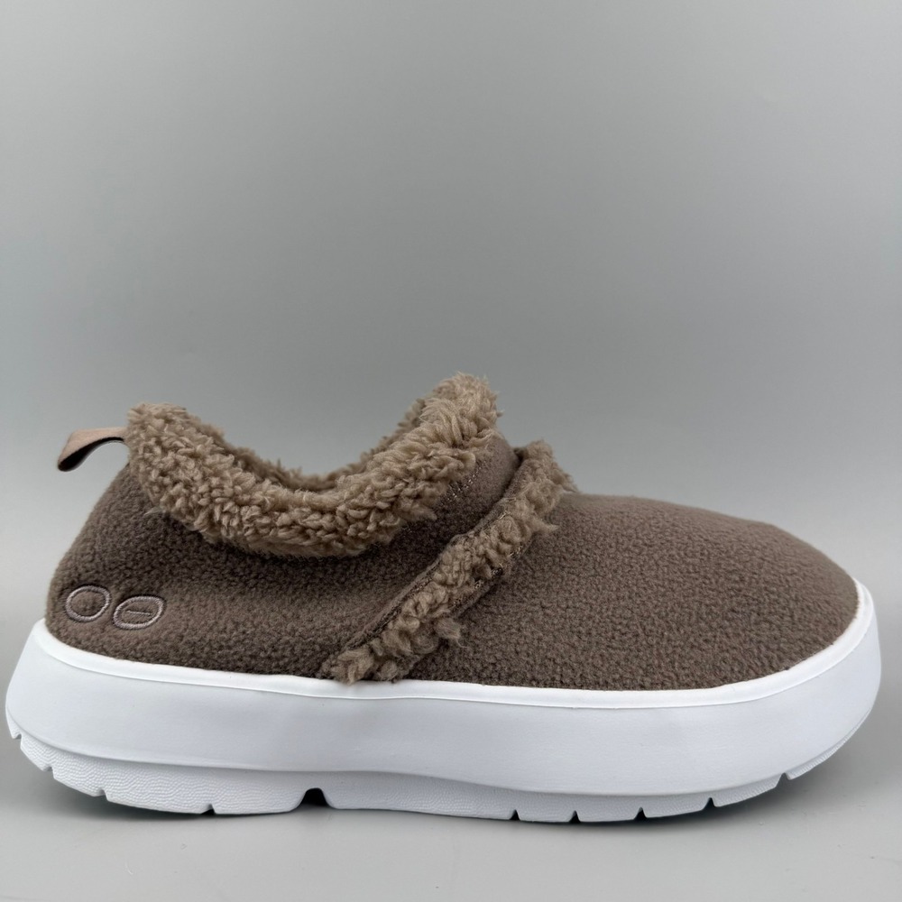 Oofos Oocoozie Women Size 7.5 Brown Sherpa Comfort Recovery Slip On Shoes NEW